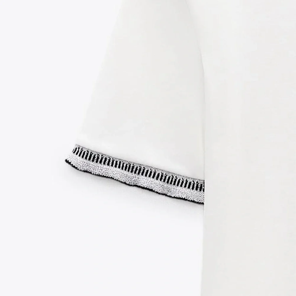 NWOT Zara Trimmed White T-Shirt Size M - Picture 2 of 6